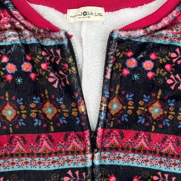 Natural Life Plush Fleece One Piece Pajamas Boho Print L/XL Cabincore Loungewear - Picture 12 of 13
